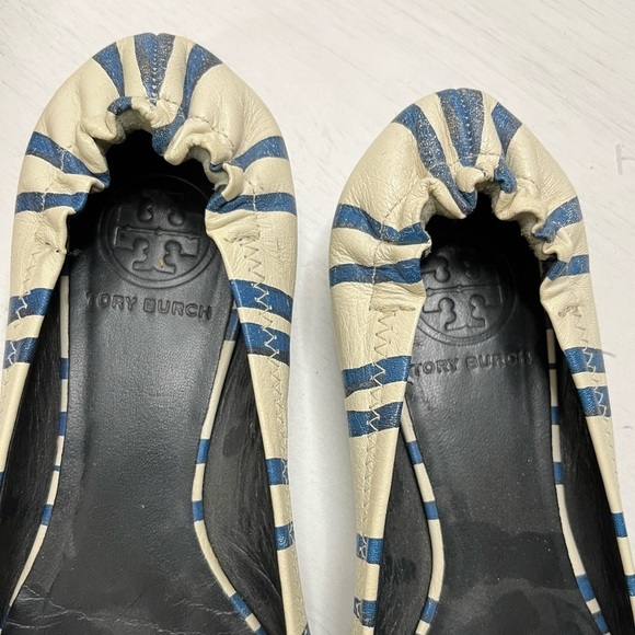 Tory Burch Reva Nautical Stripe Leather Ballet Flat sz 6 - Picture 4 of 9